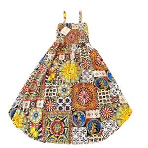 NWT Spighe Di Lino Italy linen blend multi colour patterned dress size small